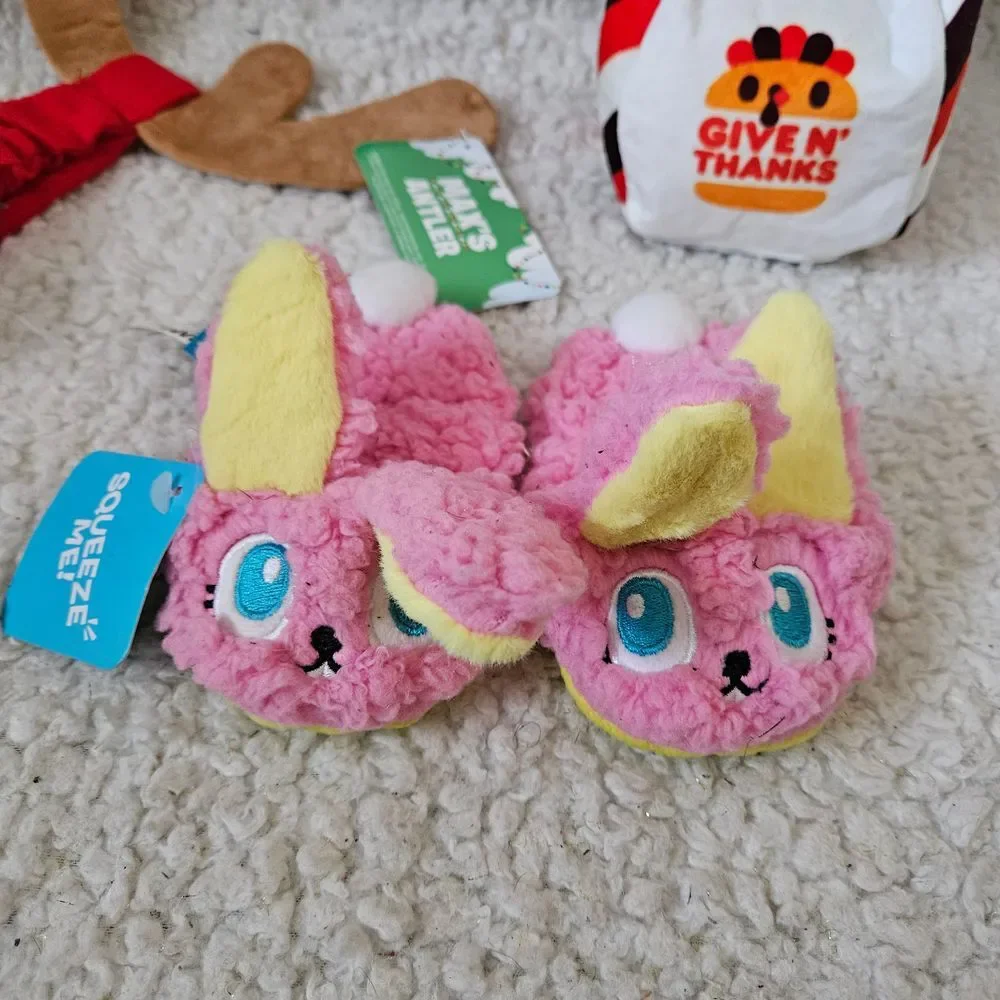 Bark Box Lot‎ of Toys Yappy Meal, Grinch Max's Horn, and Bunny Slippers NWT